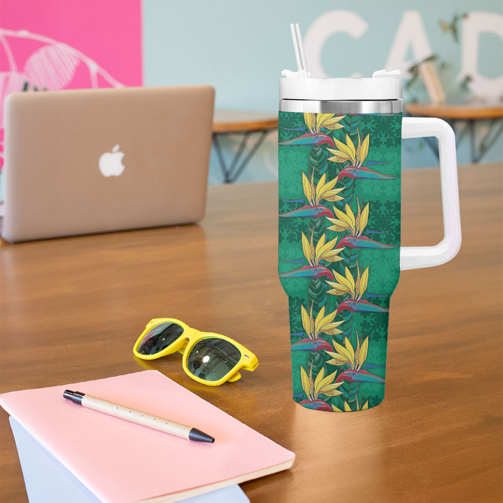 Hawaii Waikiki King Tumbler With Handle Green Quilt With Pua Manu