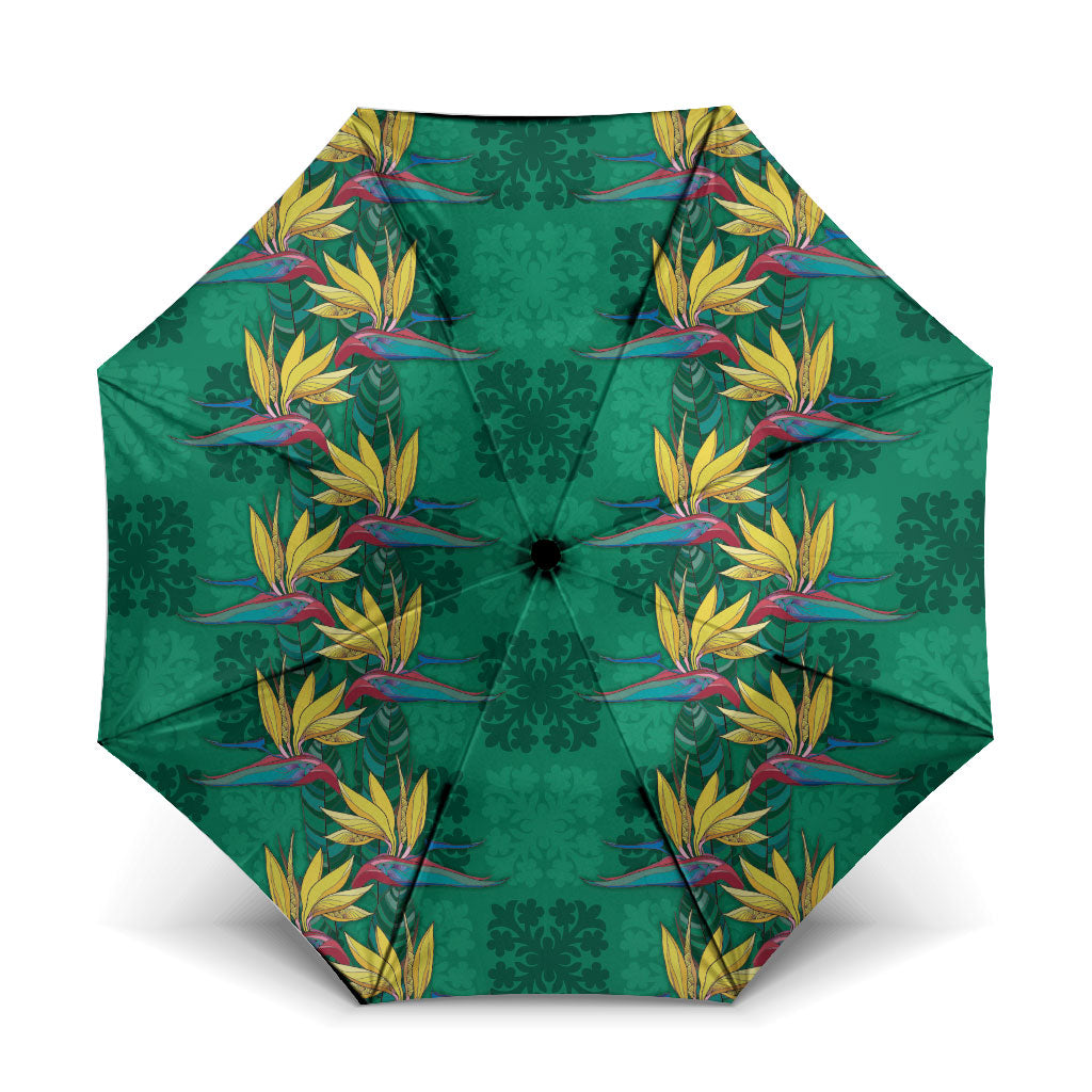 Hawaii Waikiki King Umbrella Green Quilt With Pua Manu