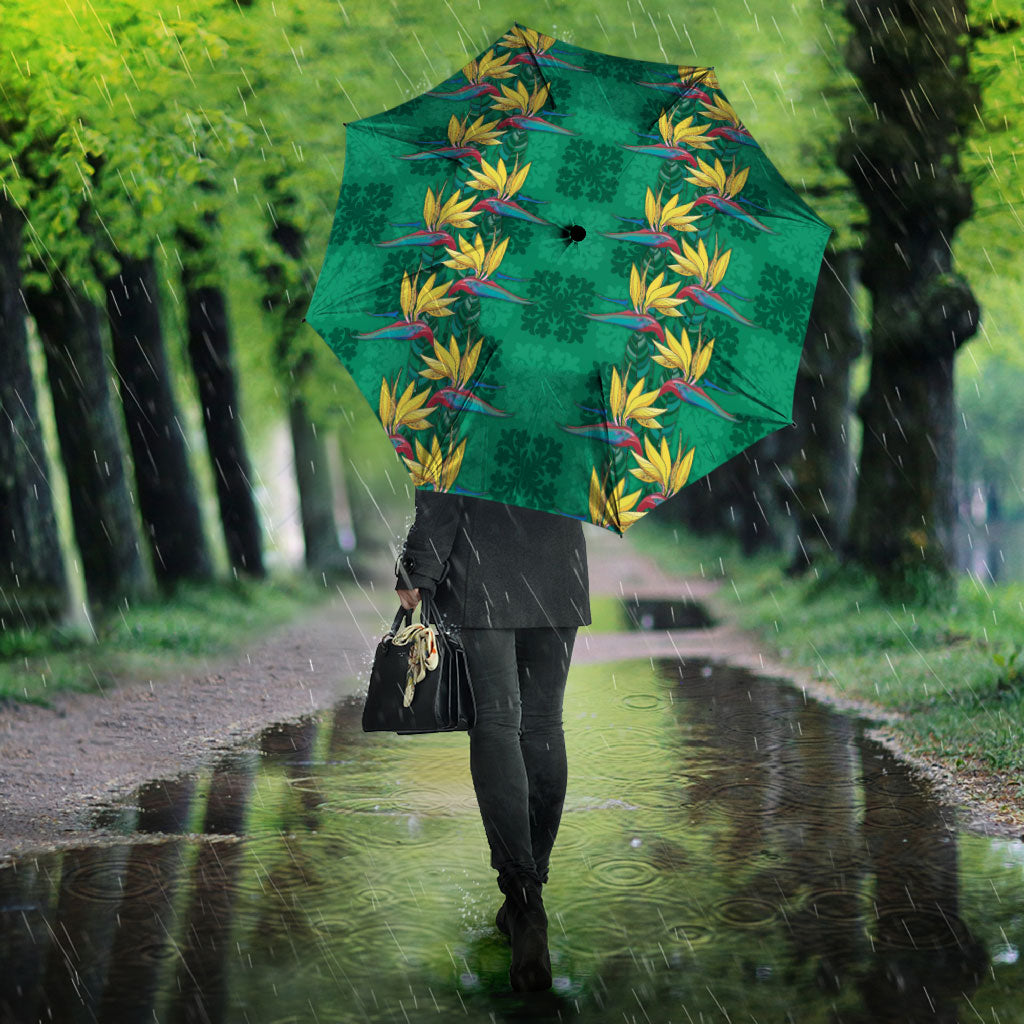 Hawaii Waikiki King Umbrella Green Quilt With Pua Manu