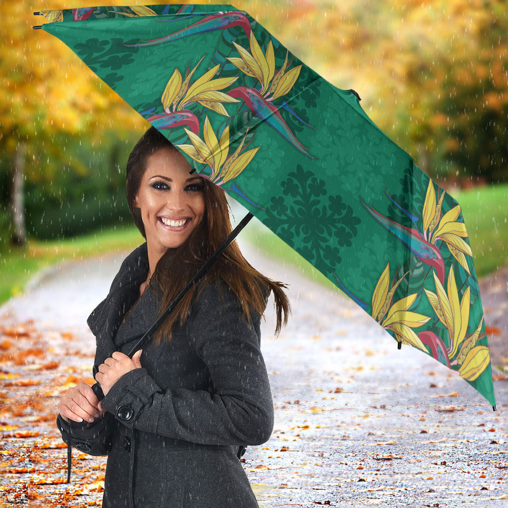 Hawaii Waikiki King Umbrella Green Quilt With Pua Manu