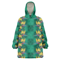 Hawaii Waikiki King Wearable Blanket Hoodie Green Quilt With Pua Manu