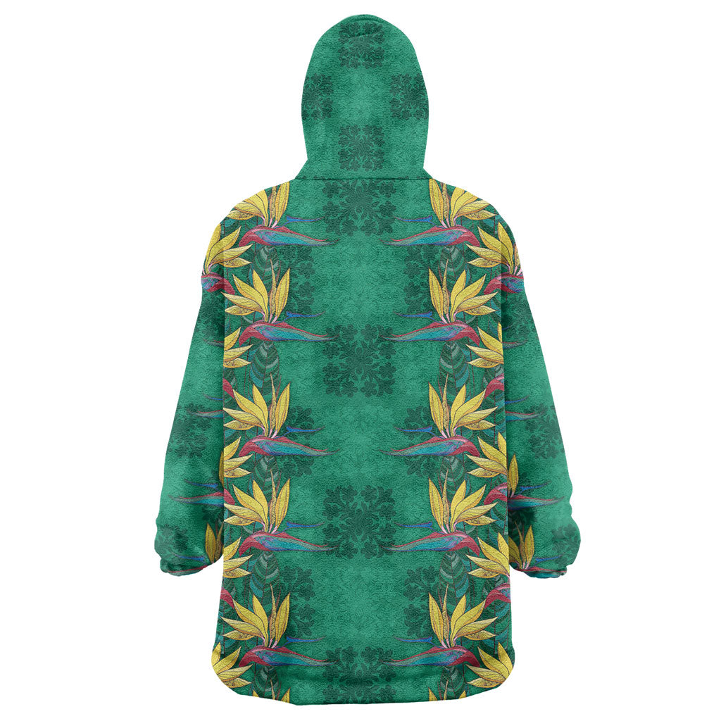 Hawaii Waikiki King Wearable Blanket Hoodie Green Quilt With Pua Manu