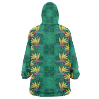 Hawaii Waikiki King Wearable Blanket Hoodie Green Quilt With Pua Manu