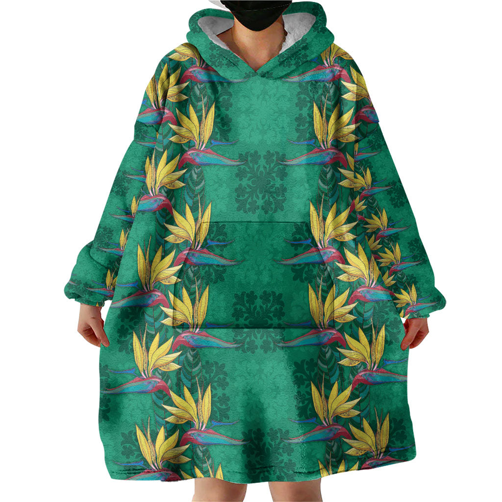 Hawaii Waikiki King Wearable Blanket Hoodie Green Quilt With Pua Manu