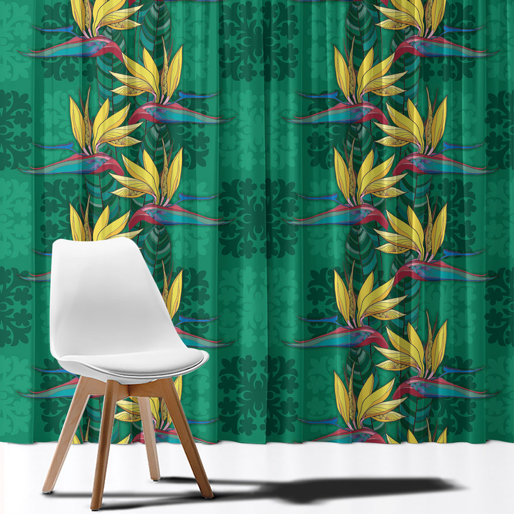 Hawaii Waikiki King Window Curtain Green Quilt With Pua Manu