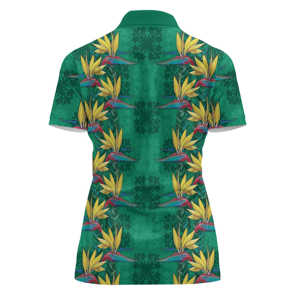 Hawaii Waikiki King Women Polo Shirt Green Quilt With Pua Manu
