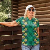 Hawaii Waikiki King Women Polo Shirt Green Quilt With Pua Manu