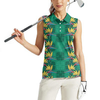 Hawaii Waikiki King Women Sleeveless Polo Shirt Green Quilt With Pua Manu