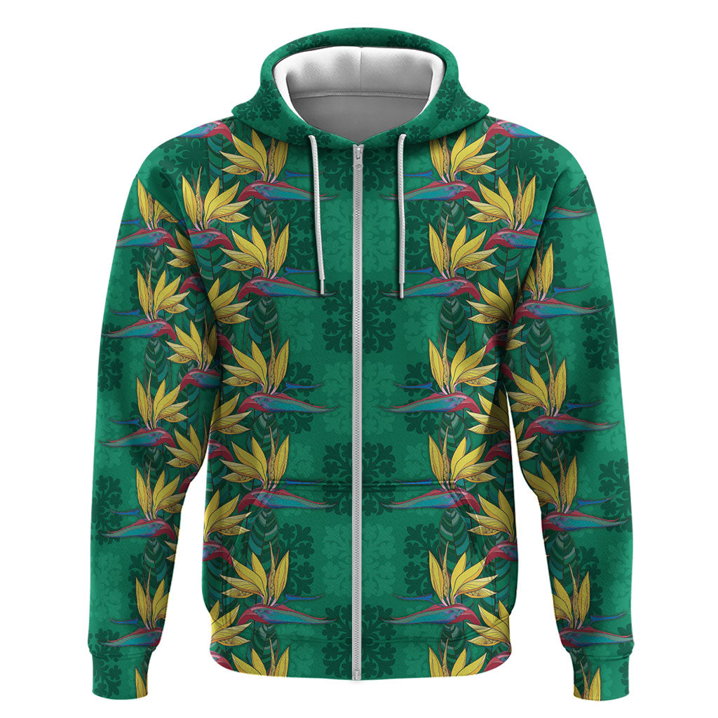Hawaii Waikiki King Zip Hoodie Green Quilt With Pua Manu