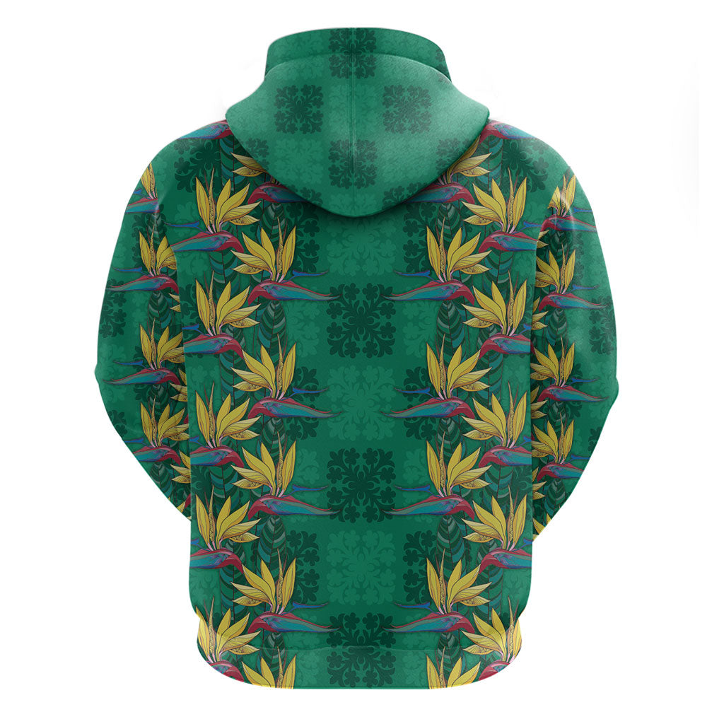 Hawaii Waikiki King Zip Hoodie Green Quilt With Pua Manu