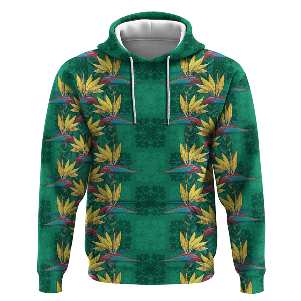 Hawaii Waikiki King Zip Hoodie Green Quilt With Pua Manu