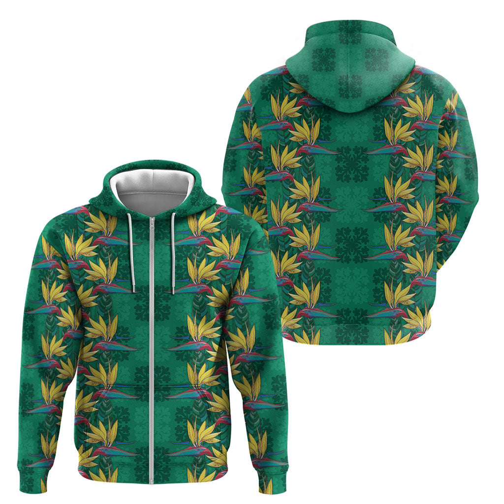 Hawaii Waikiki King Zip Hoodie Green Quilt With Pua Manu