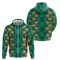 Hawaii Waikiki King Zip Hoodie Green Quilt With Pua Manu