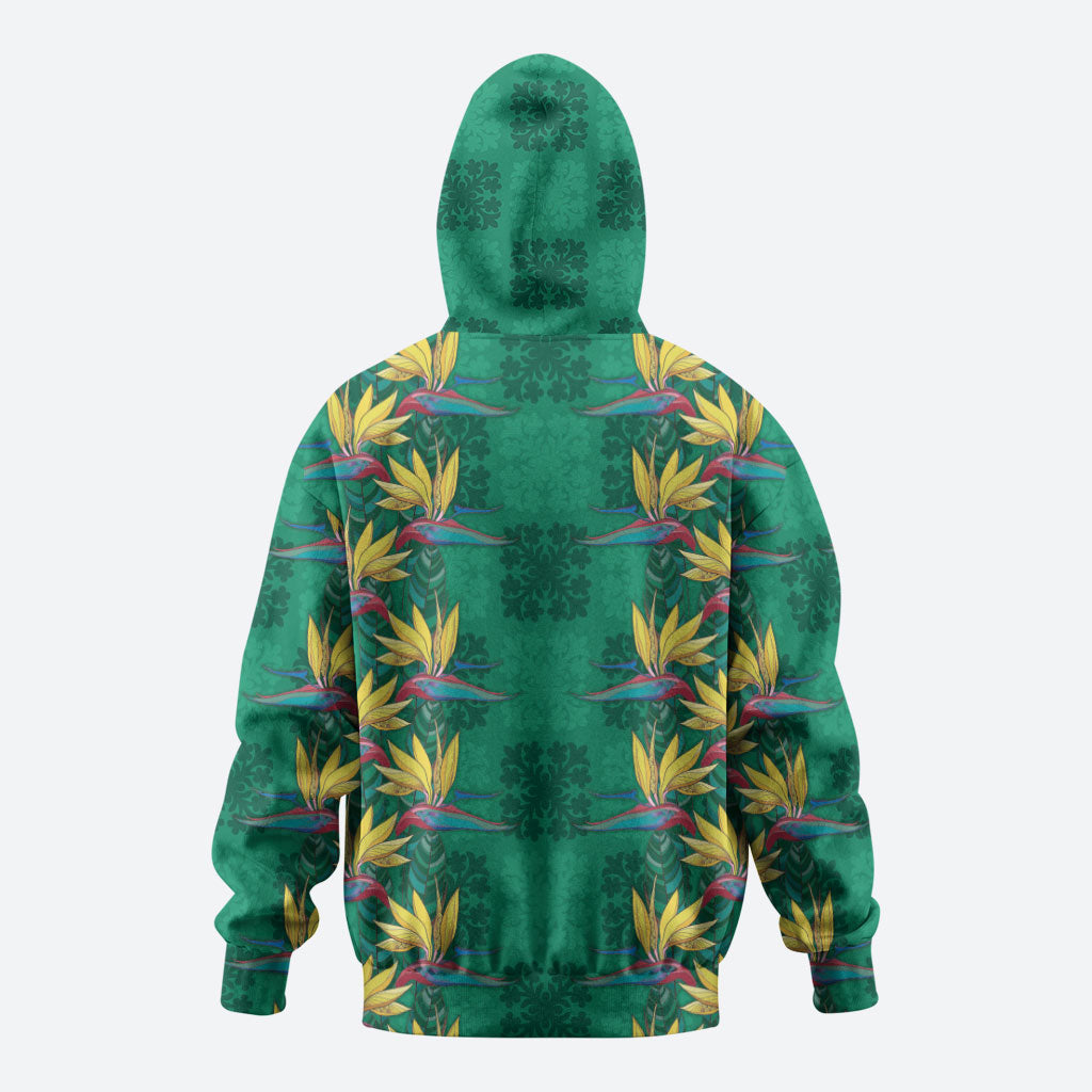 Hawaii Waikiki King Zip Hoodie Green Quilt With Pua Manu