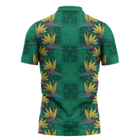 Hawaii Waikiki King Zipper Polo Shirt Green Quilt With Pua Manu