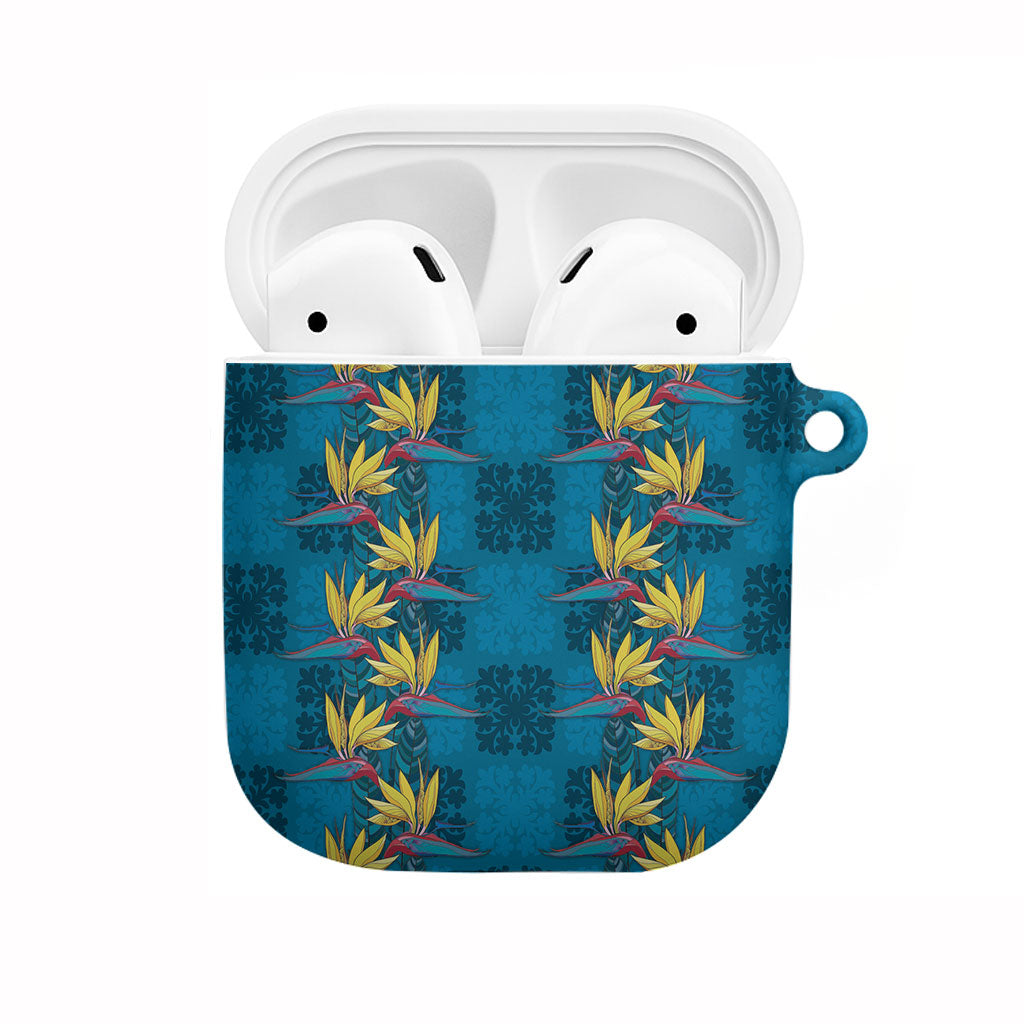Hawaii Waikiki King AirPods Case Blue Quilt With Pua Manu
