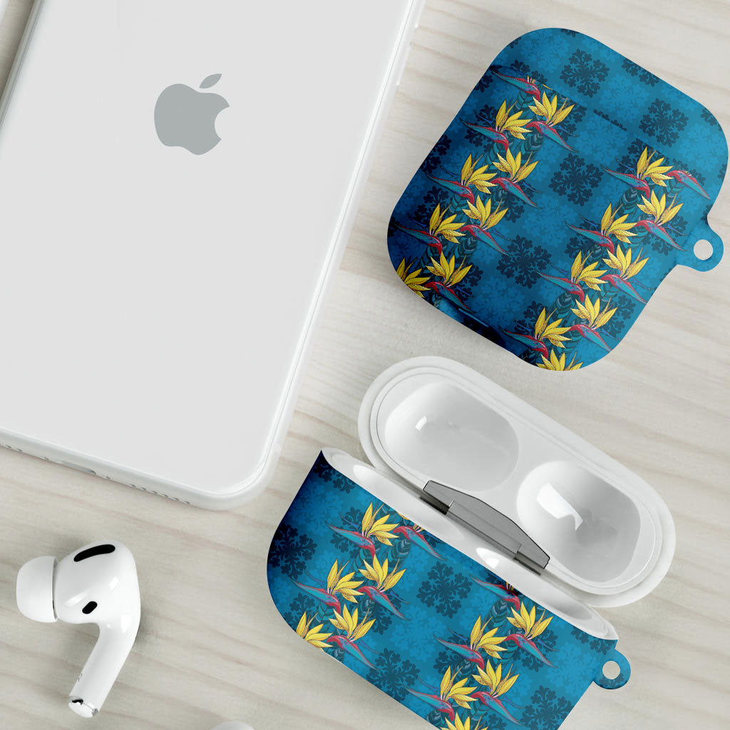 Hawaii Waikiki King AirPods Case Blue Quilt With Pua Manu