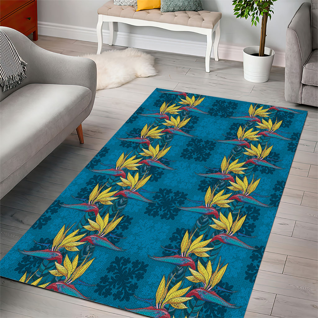 Hawaii Waikiki King Area Rug Blue Quilt With Pua Manu