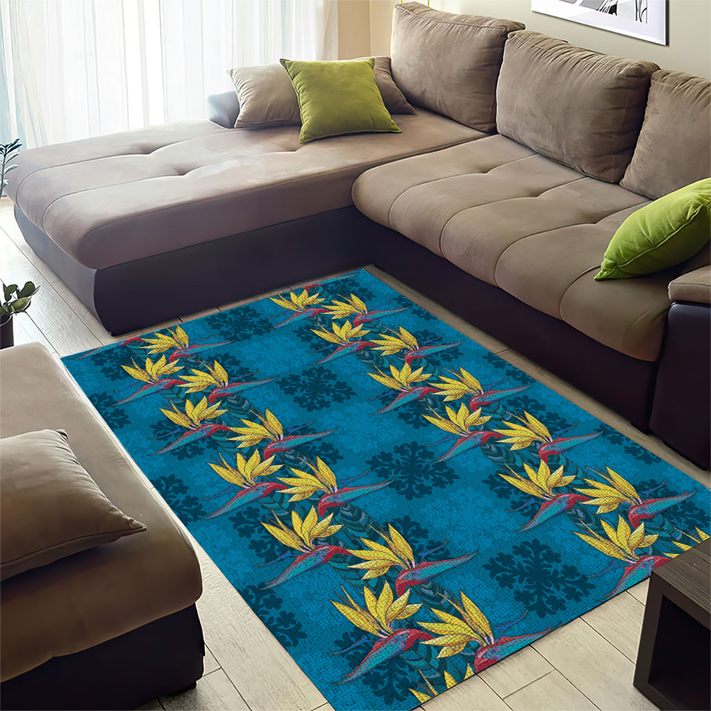 Hawaii Waikiki King Area Rug Blue Quilt With Pua Manu