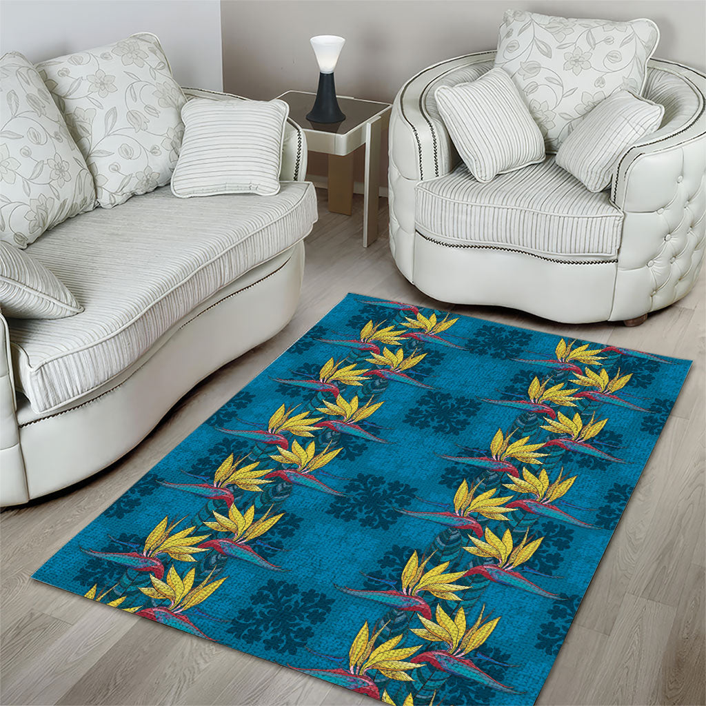 Hawaii Waikiki King Area Rug Blue Quilt With Pua Manu