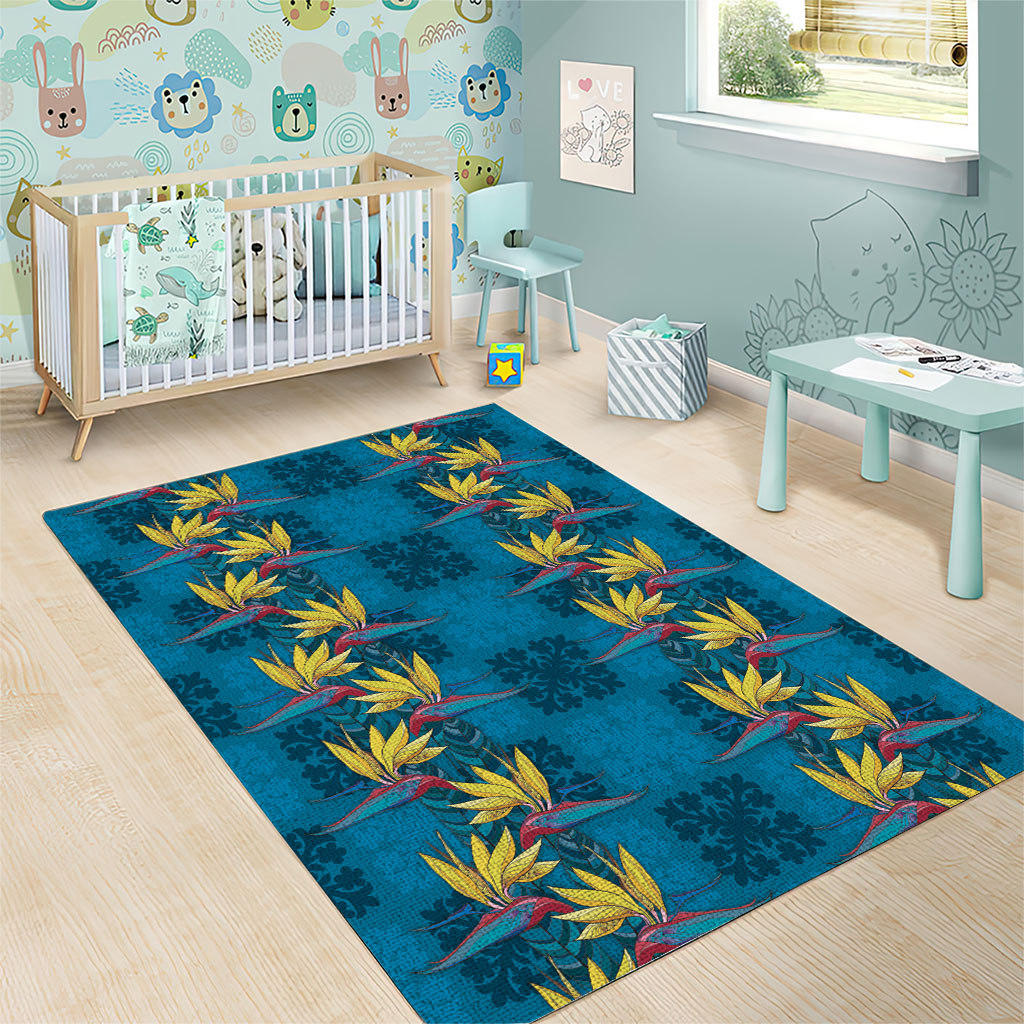 Hawaii Waikiki King Area Rug Blue Quilt With Pua Manu