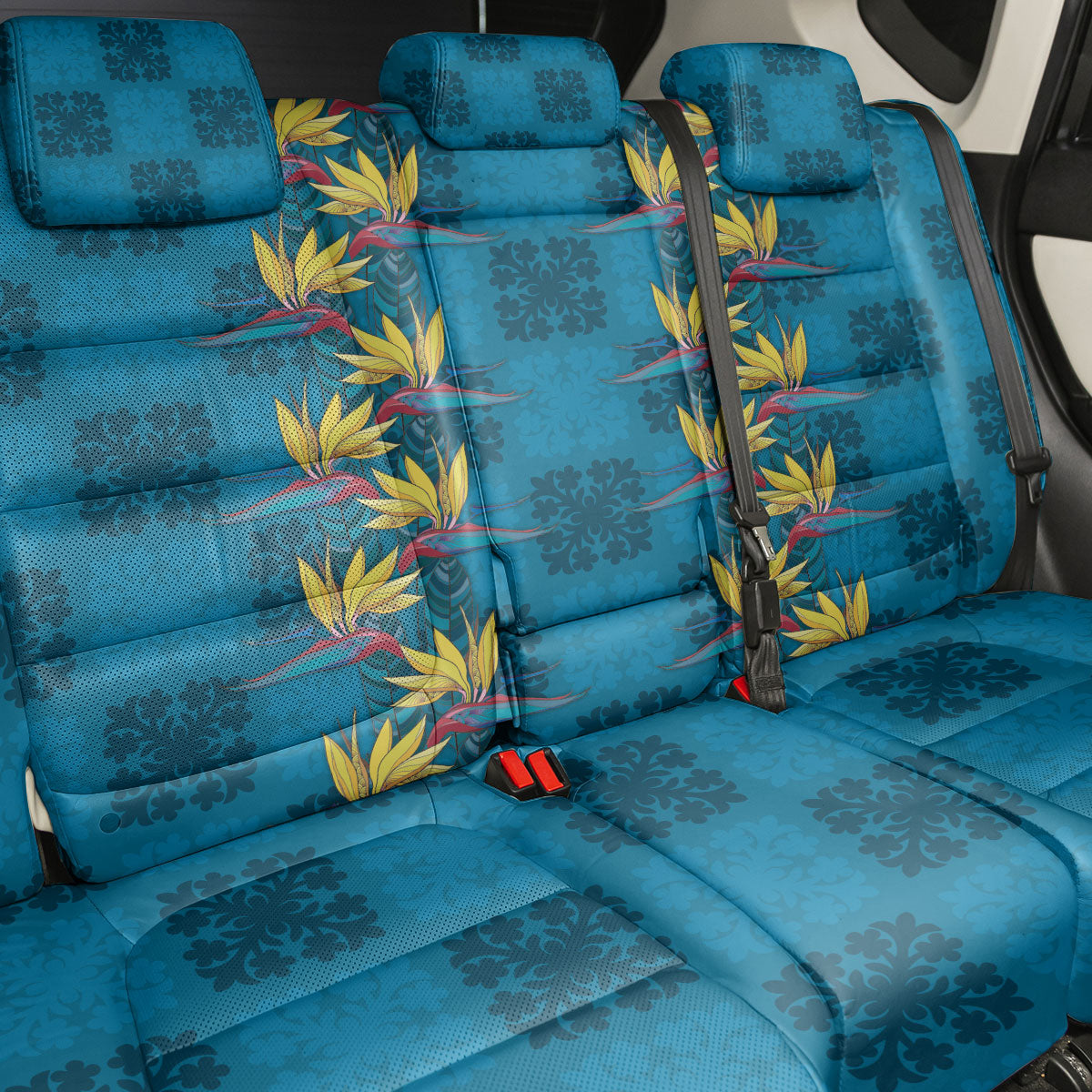 Hawaii Waikiki King Back Car Seat Cover Blue Quilt With Pua Manu