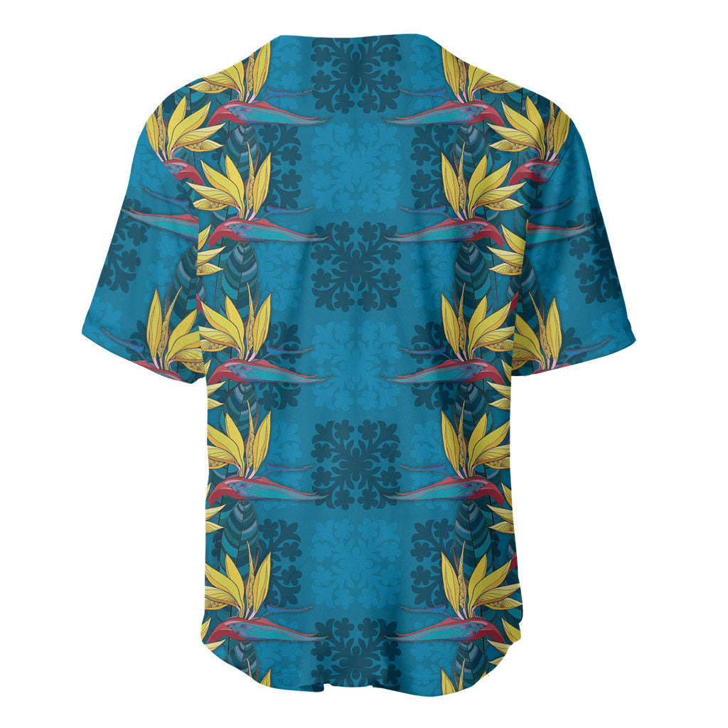 Hawaii Waikiki King Baseball Jersey Blue Quilt With Pua Manu