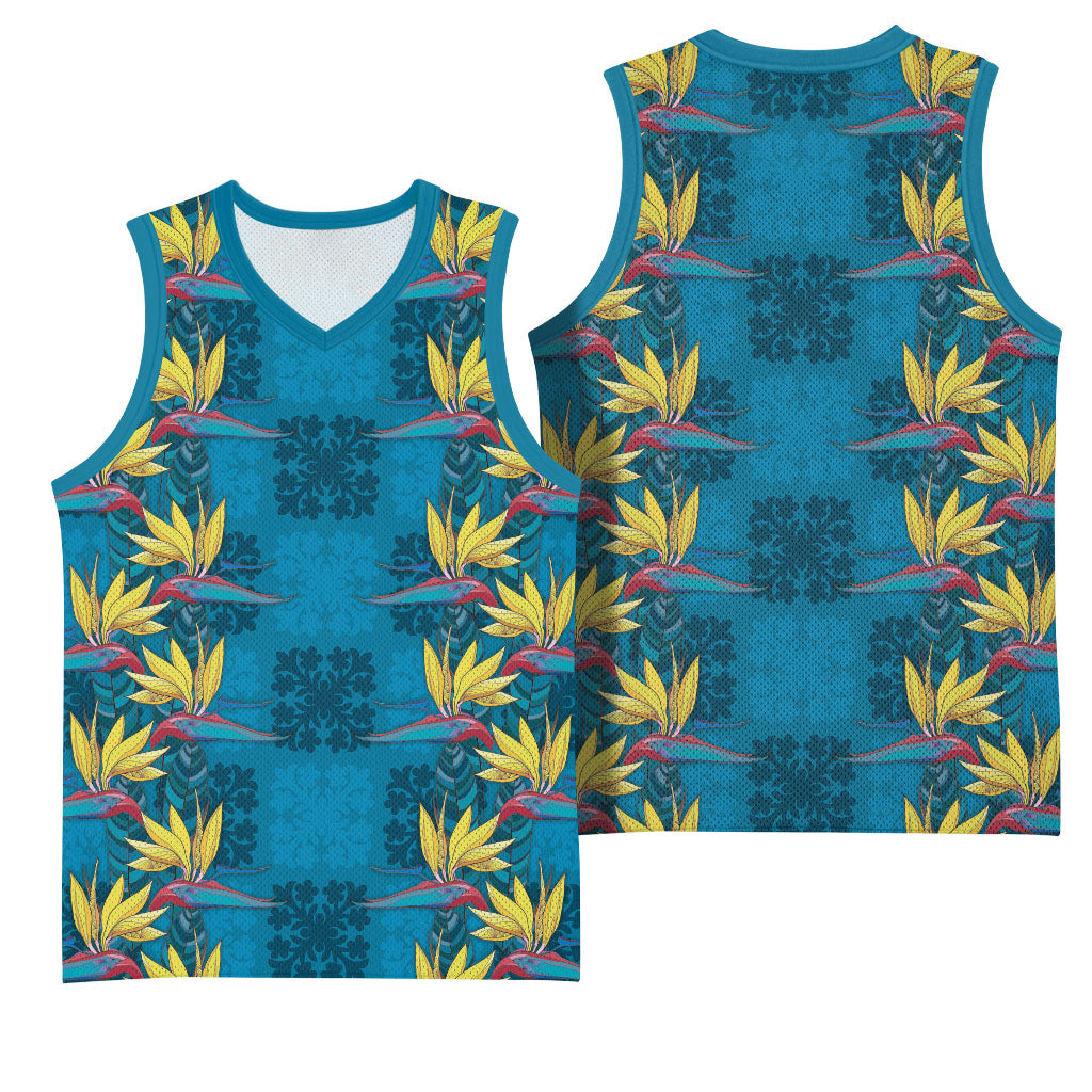 Hawaii Waikiki King Basketball Jersey Blue Quilt With Pua Manu