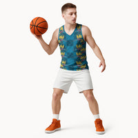 Hawaii Waikiki King Basketball Jersey Blue Quilt With Pua Manu
