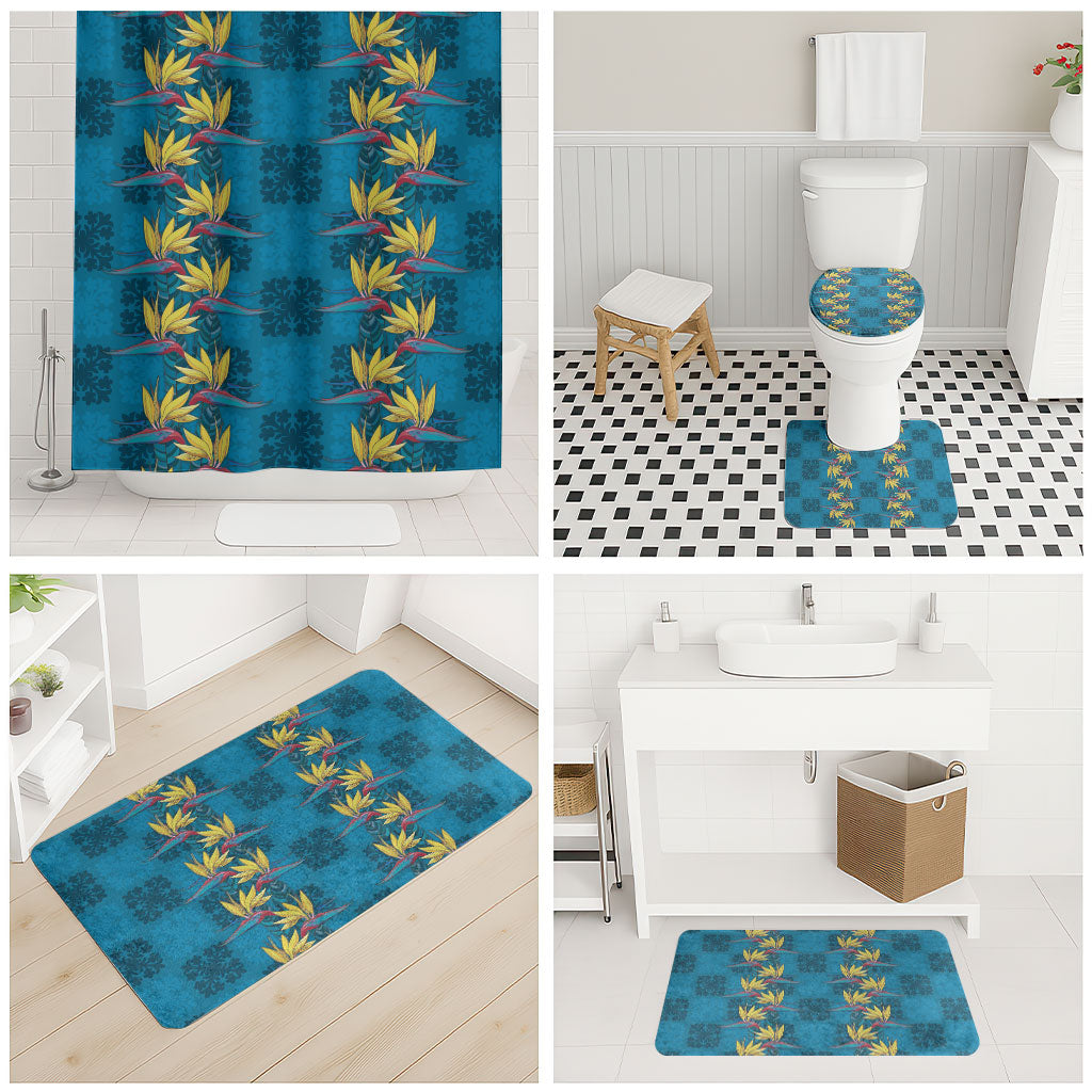 Hawaii Waikiki King Bathroom Set Blue Quilt With Pua Manu