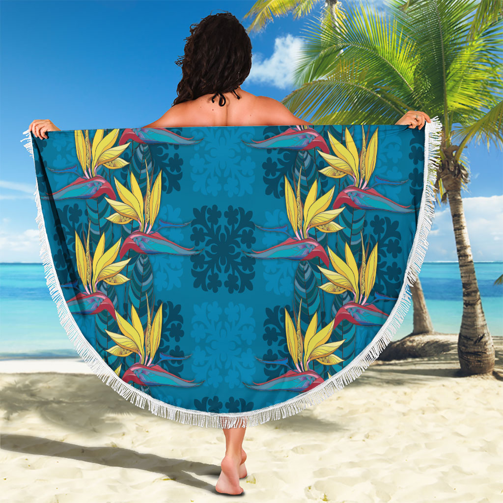 Hawaii Waikiki King Beach Blanket Blue Quilt With Pua Manu