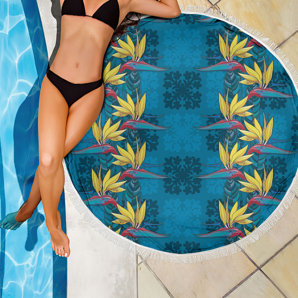Hawaii Waikiki King Beach Blanket Blue Quilt With Pua Manu