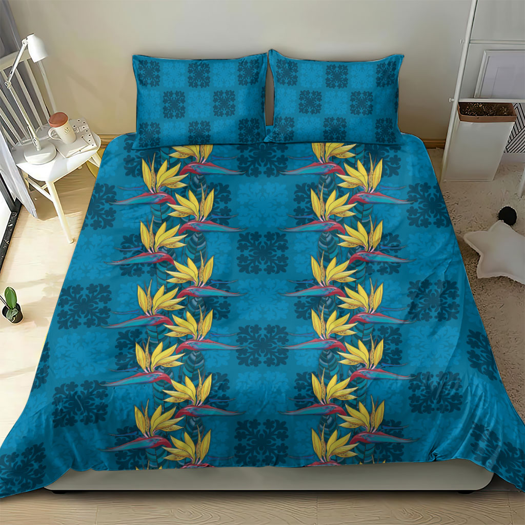 Hawaii Waikiki King Bedding Set Blue Quilt With Pua Manu