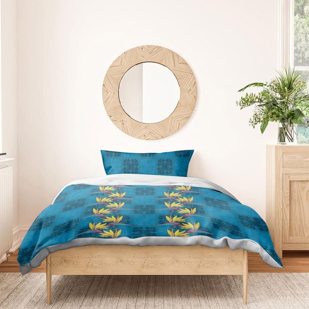 Hawaii Waikiki King Bedding Set Blue Quilt With Pua Manu