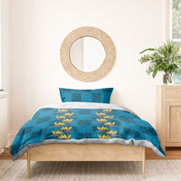 Hawaii Waikiki King Bedding Set Blue Quilt With Pua Manu