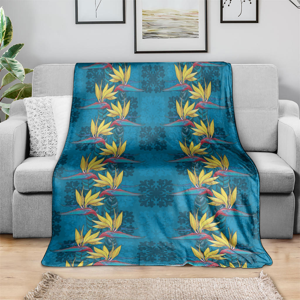 Hawaii Waikiki King Blanket Blue Quilt With Pua Manu