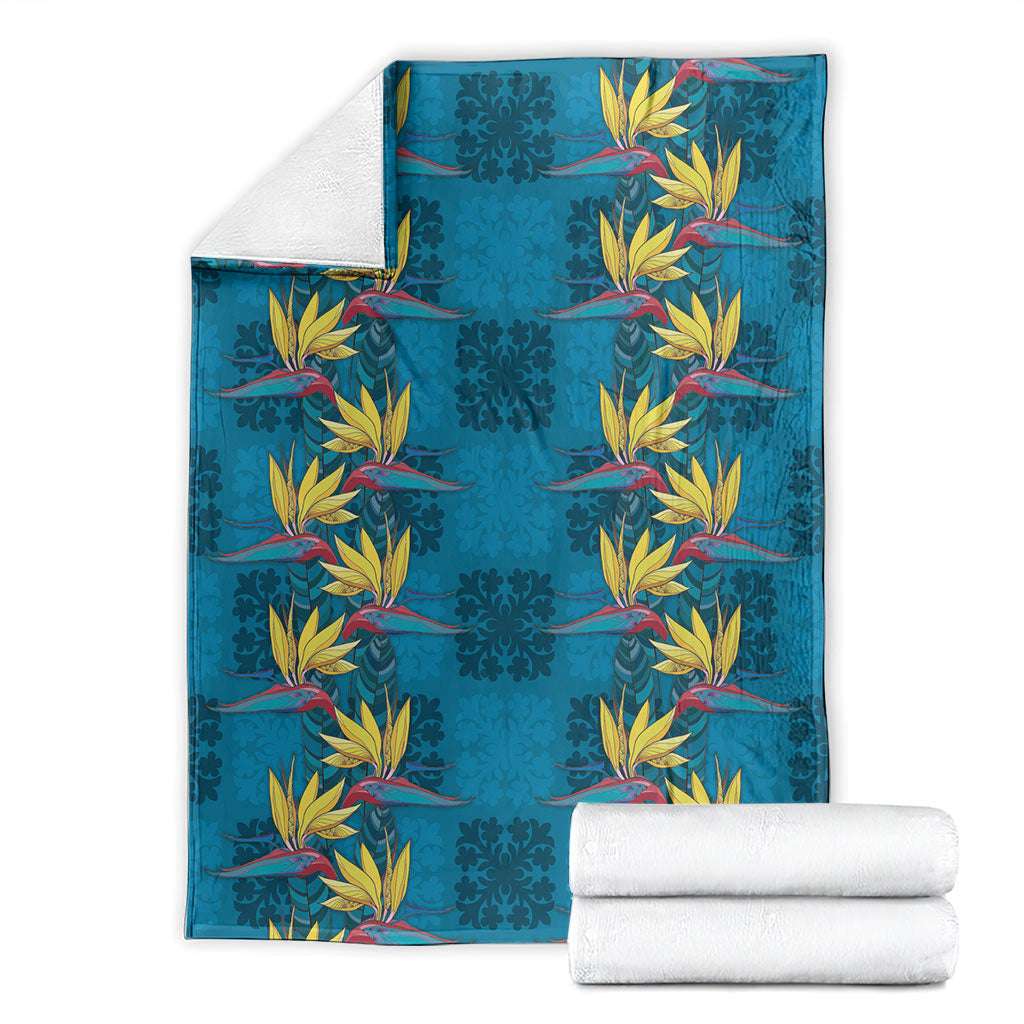 Hawaii Waikiki King Blanket Blue Quilt With Pua Manu