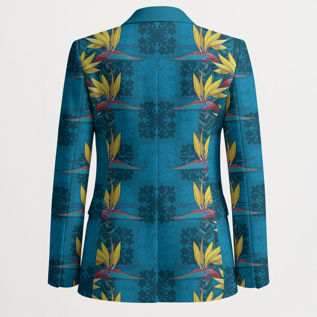 Hawaii Waikiki King Blazer Blue Quilt With Pua Manu