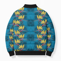 Hawaii Waikiki King Bomber Puffer Jacket Blue Quilt With Pua Manu