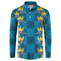 Hawaii Waikiki King Button Sweatshirt Blue Quilt With Pua Manu
