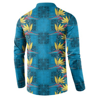 Hawaii Waikiki King Button Sweatshirt Blue Quilt With Pua Manu