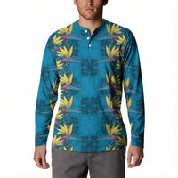 Hawaii Waikiki King Button Sweatshirt Blue Quilt With Pua Manu