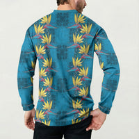 Hawaii Waikiki King Button Sweatshirt Blue Quilt With Pua Manu