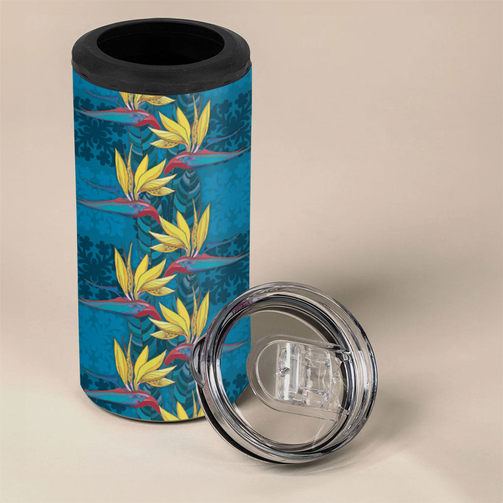 Hawaii Waikiki King 4 in 1 Can Cooler Tumbler Blue Quilt With Pua Manu