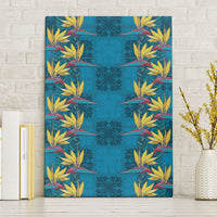 Hawaii Waikiki King Canvas Wall Art Blue Quilt With Pua Manu