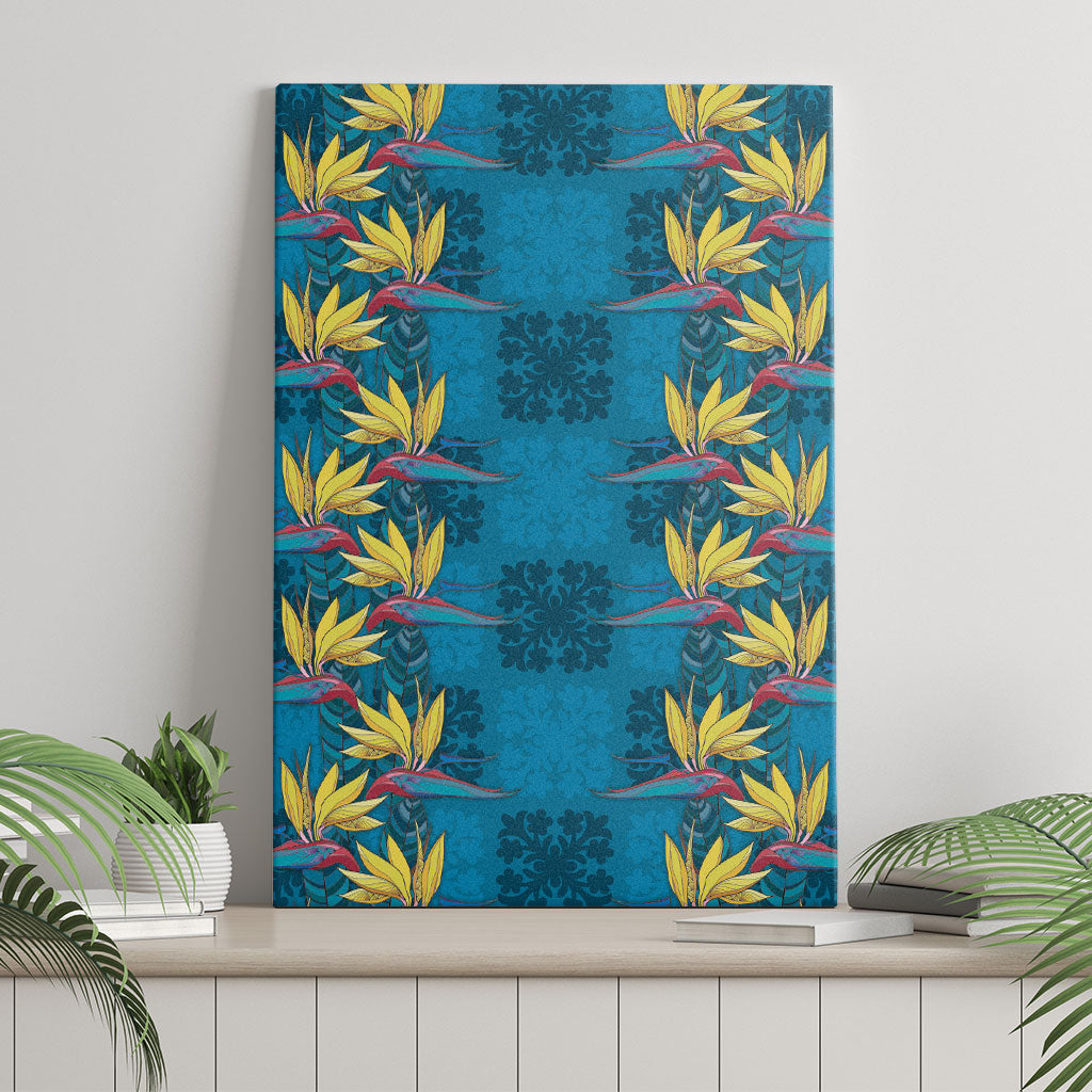 Hawaii Waikiki King Canvas Wall Art Blue Quilt With Pua Manu