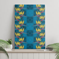 Hawaii Waikiki King Canvas Wall Art Blue Quilt With Pua Manu