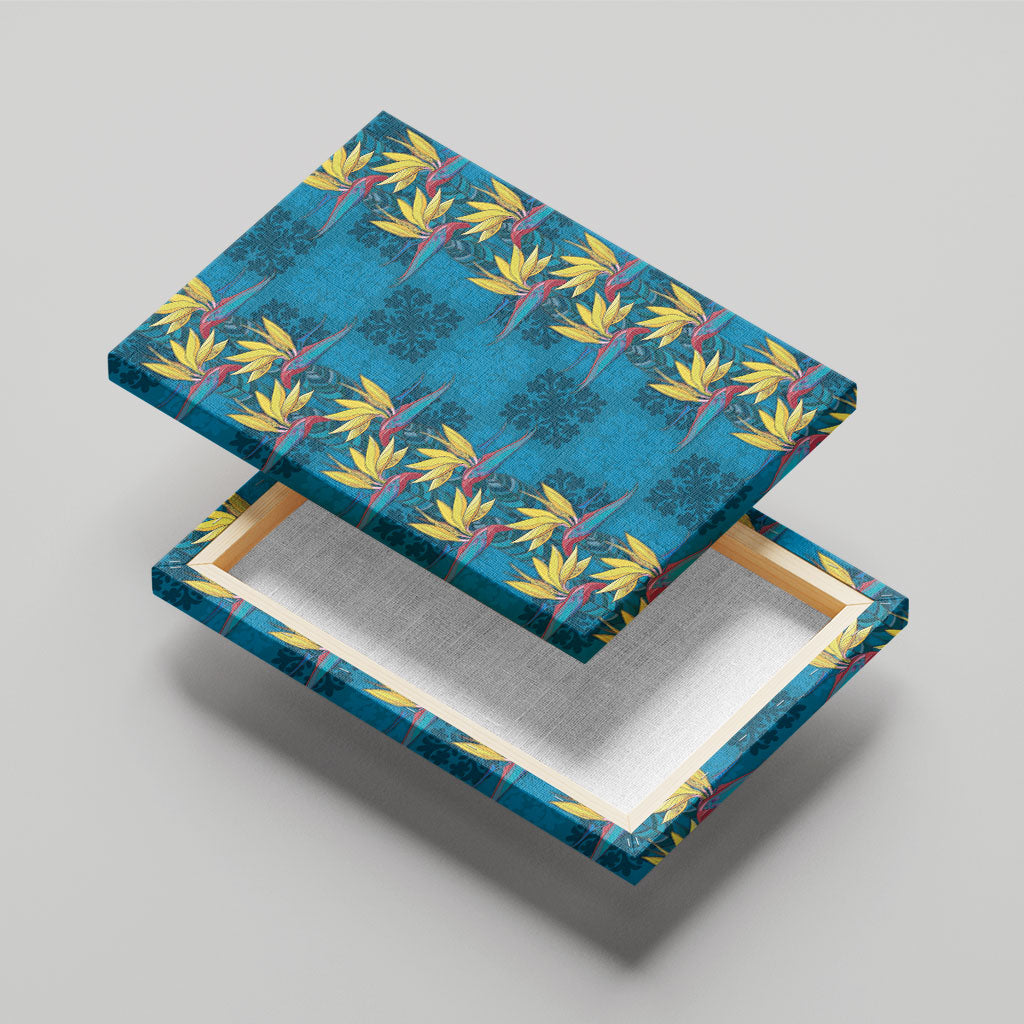 Hawaii Waikiki King Canvas Wall Art Blue Quilt With Pua Manu