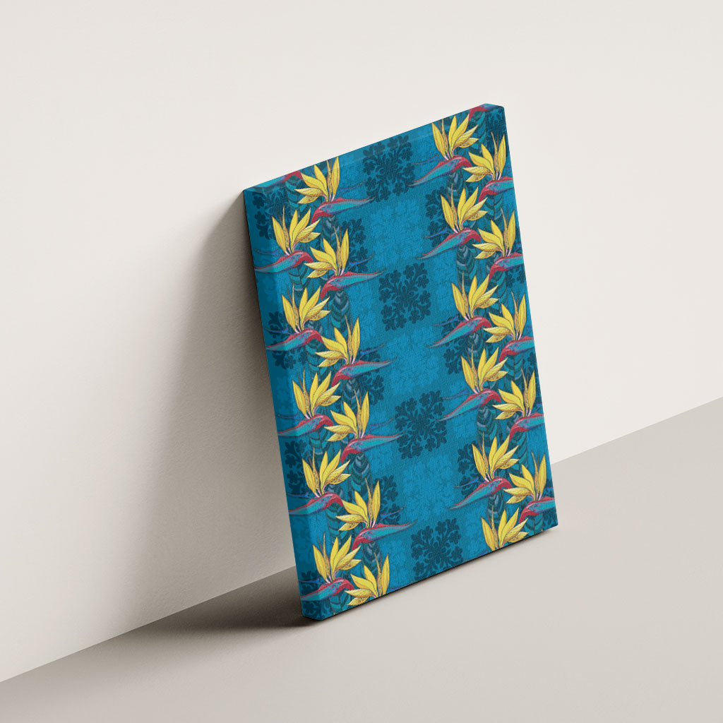 Hawaii Waikiki King Canvas Wall Art Blue Quilt With Pua Manu