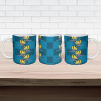 Hawaii Waikiki King Ceramic Mug Blue Quilt With Pua Manu